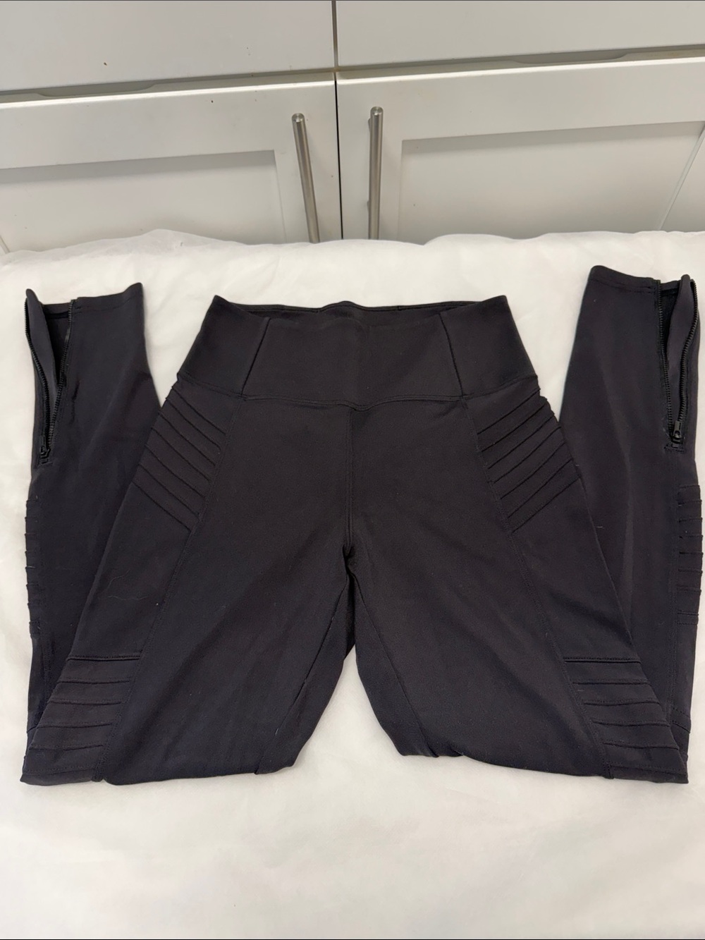 Athleta Black High-Rise Performance Leggings with Zip Back Pockets